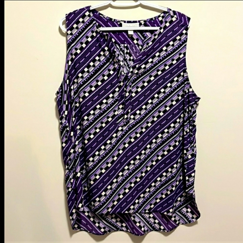 Dana Buchman XL Purple Print Top sleeveless